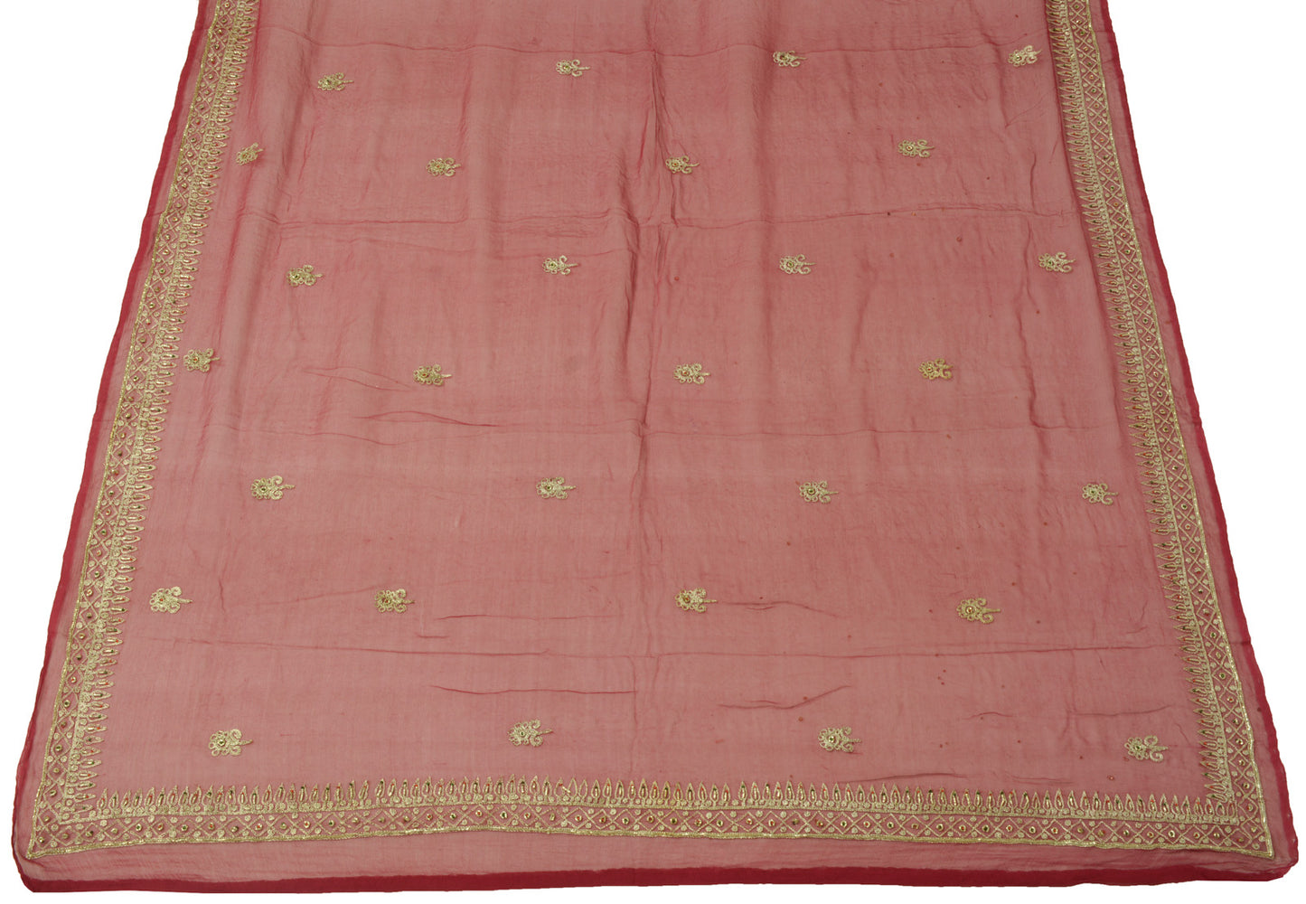 Sushila Vintage pink Dupatta Pure Chiffon Silk Zari Embroidery Indian Long Stole