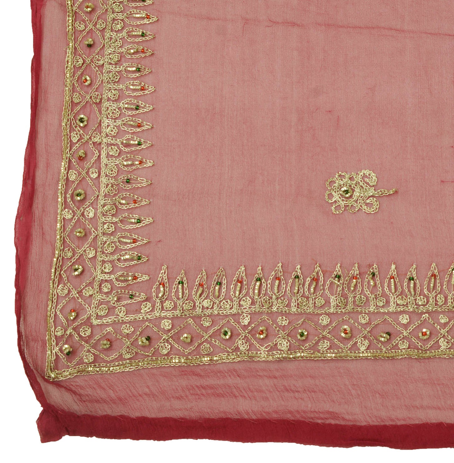 Sushila Vintage pink Dupatta Pure Chiffon Silk Zari Embroidery Indian Long Stole