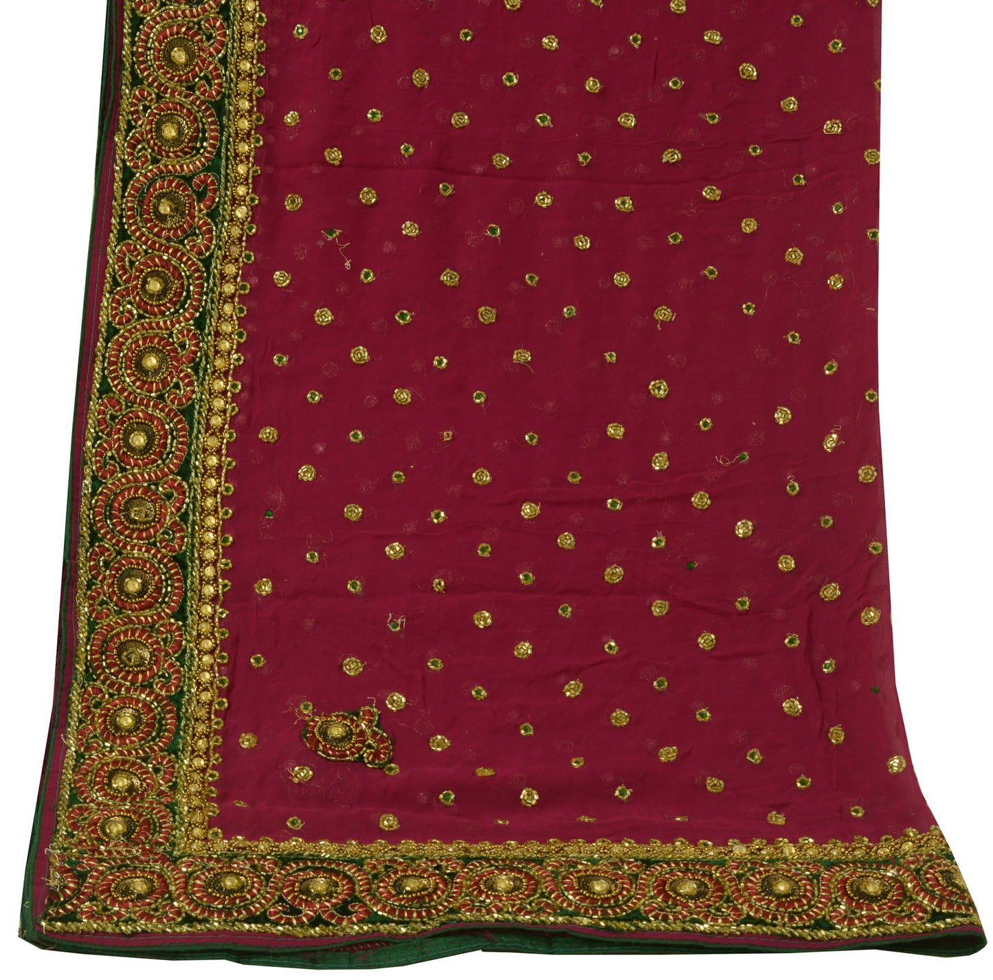 Sushila Vintage Magenta Dupatta Georgette Silk Glass Beads Embroidery Long Stole