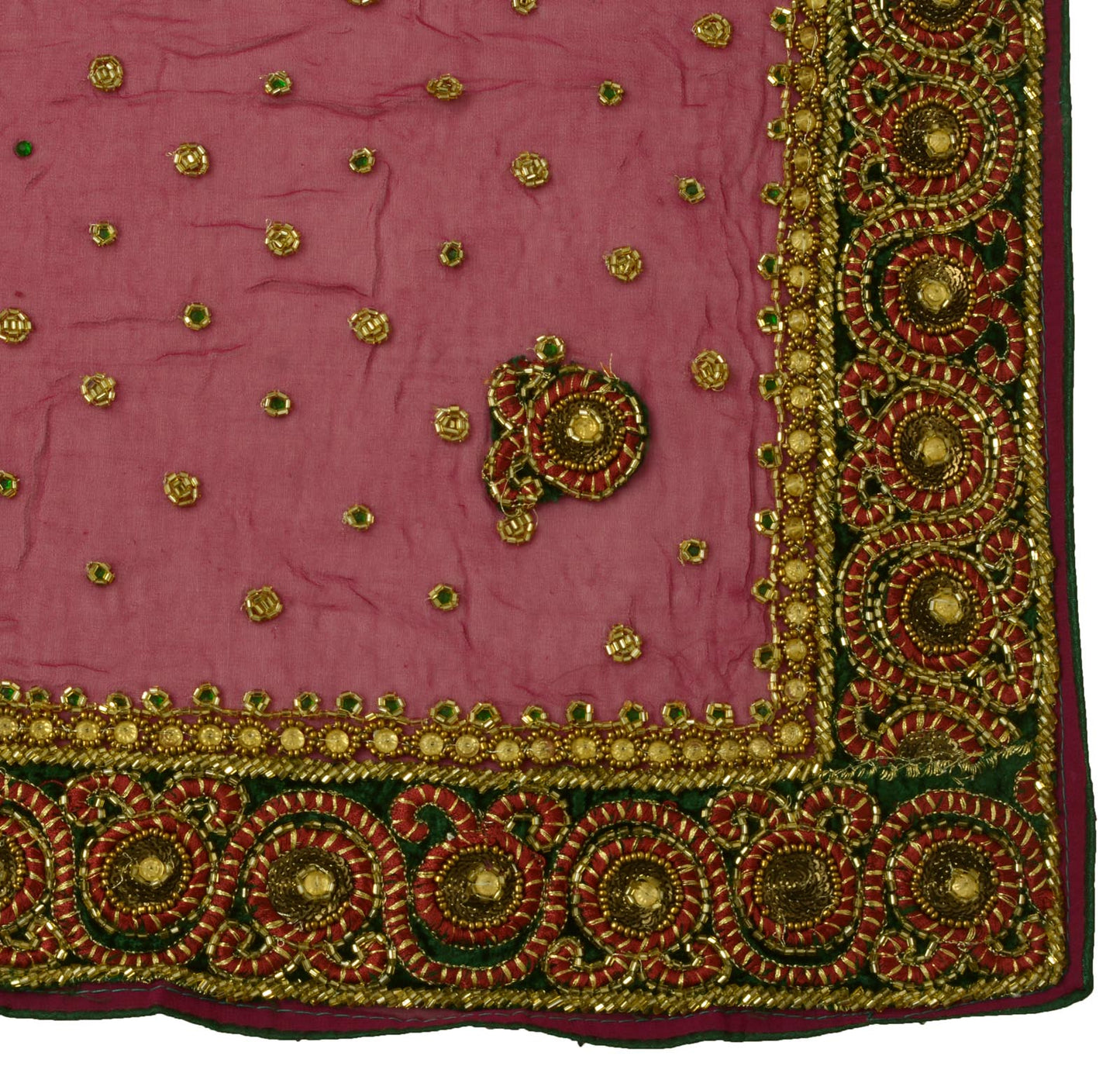 Sushila Vintage Magenta Dupatta Georgette Silk Glass Beads Embroidery Long Stole