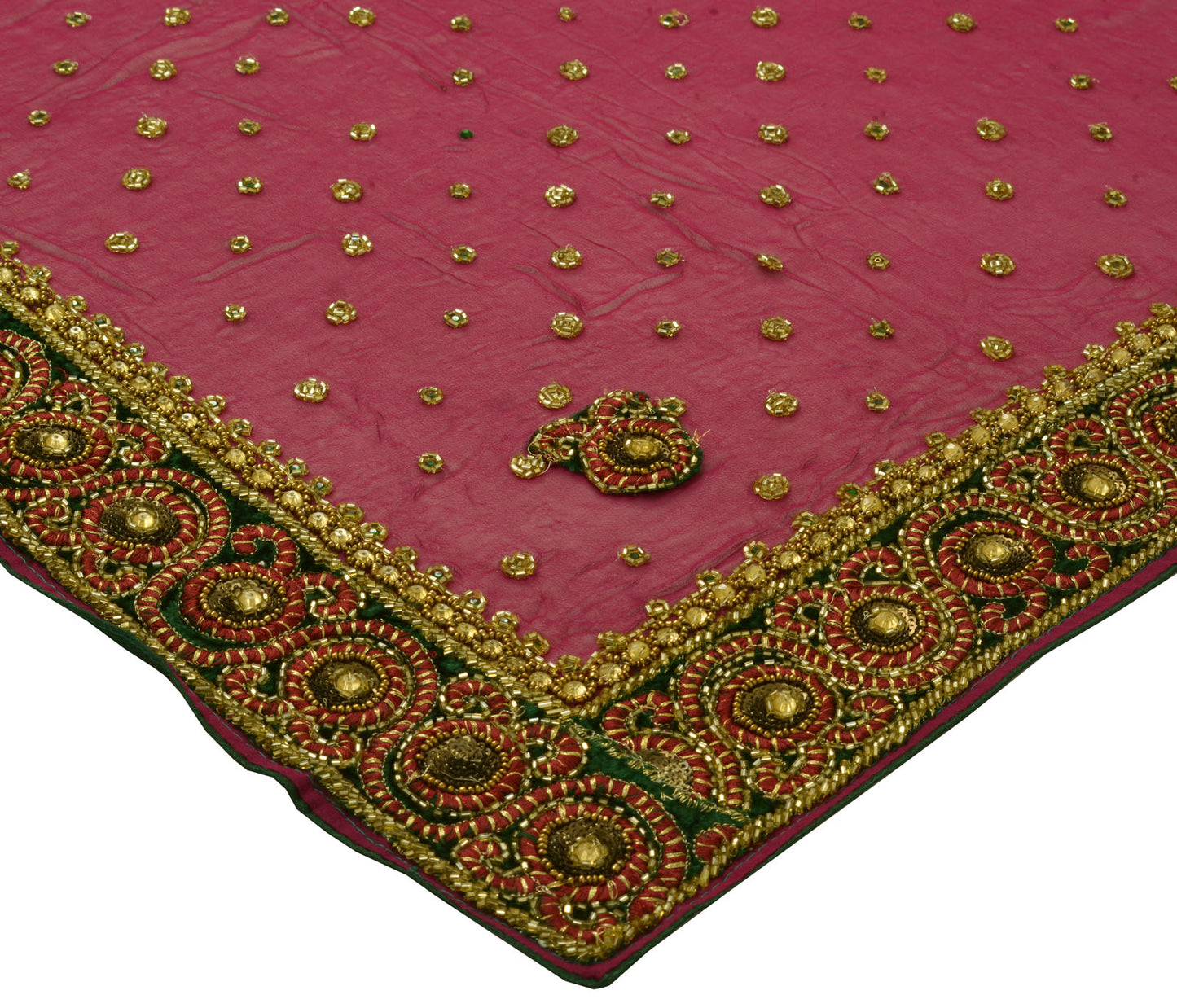 Sushila Vintage Magenta Dupatta Georgette Silk Glass Beads Embroidery Long Stole