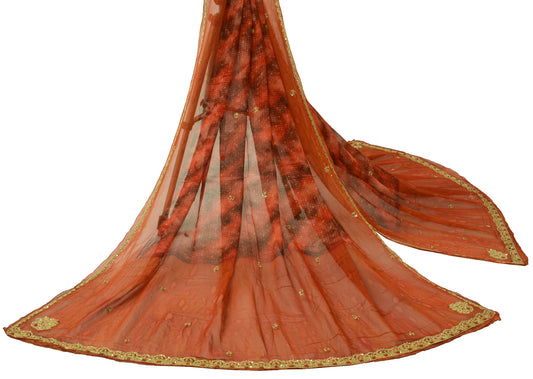 Sushila Vintage Rust Dupatta Pure Georgette Silk Zardozi Work Long Stole Scarves