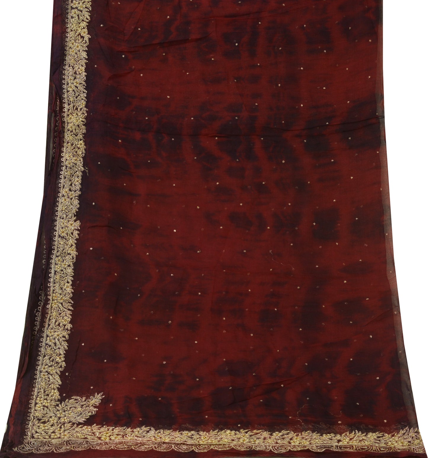 Sushila Vintage Maroon Dupatta Pure Chiffon Silk Beaded Embroidery Long Stole