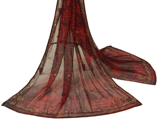 Sushila Vintage Deep Red Dupatta Pure Chiffon Silk Tie-Dye Indian Long Stole