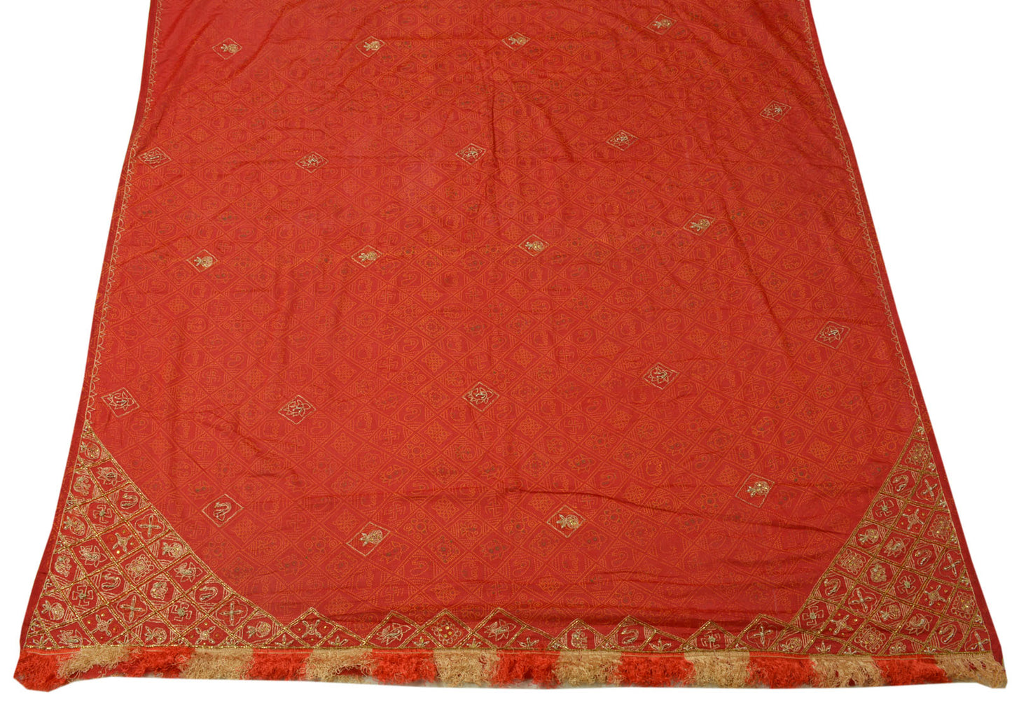 Sushila Vintage Deep Red Dupatta Art Silk Beaded Printed Long Stole Scarves