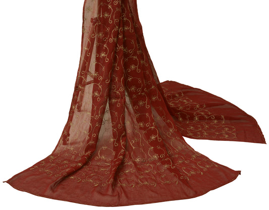 Sushila Vintage Maroon Dupatta Blend Georgette Silk Zari Embroidered Long Stole