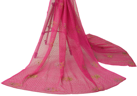 Sushila Vintage Magenta Dupatta Pure Chiffon Silk Sequins Embroidery Long Stole