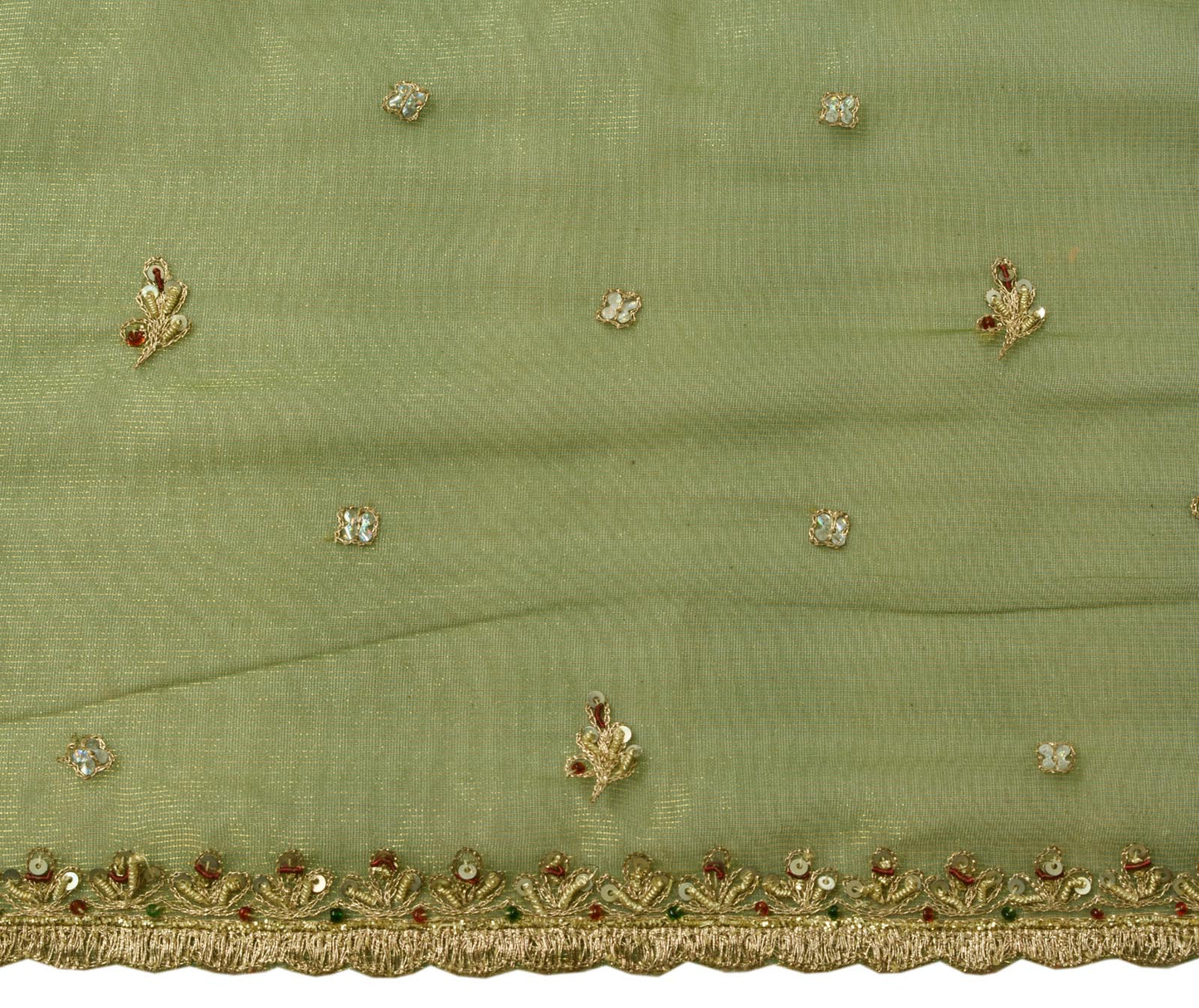 Sushila Vintage Green Dupatta Art Silk Zari Woven Embroidered Beaded Long Stole