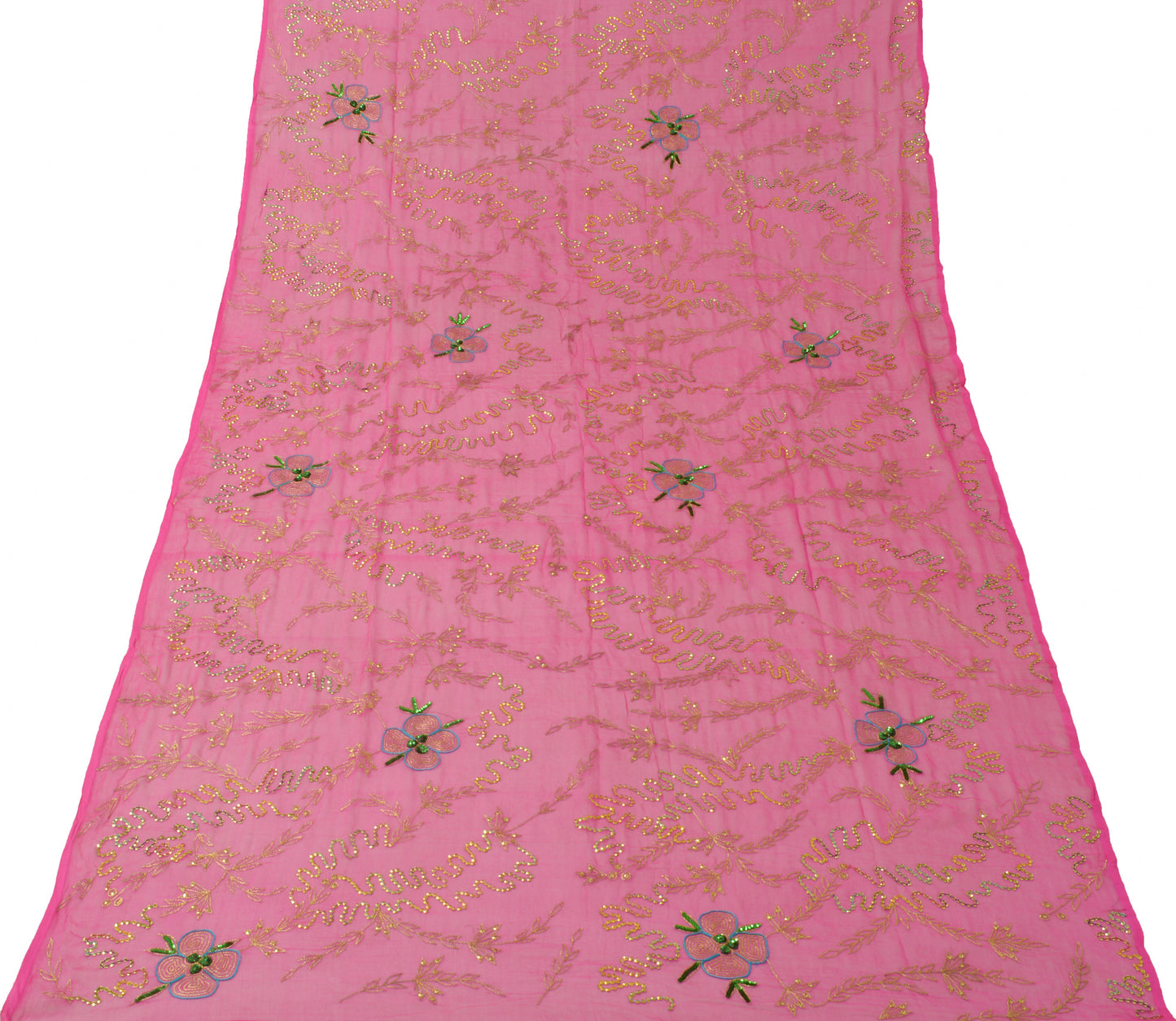 Sushila Vintage Pink Dupatta Sequins Embroidery Pure Chiffon Silk Long Stole