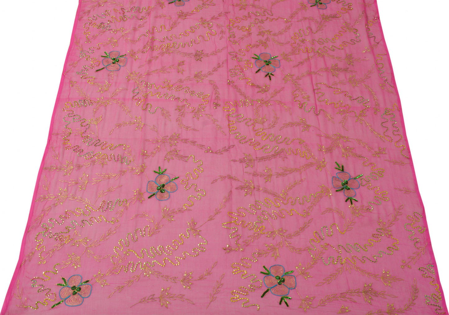 Sushila Vintage Pink Dupatta Sequins Embroidery Pure Chiffon Silk Long Stole