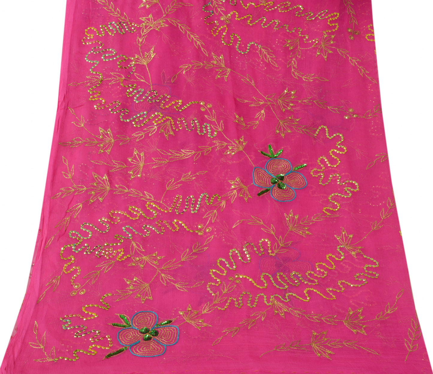 Sushila Vintage Pink Dupatta Sequins Embroidery Pure Chiffon Silk Long Stole