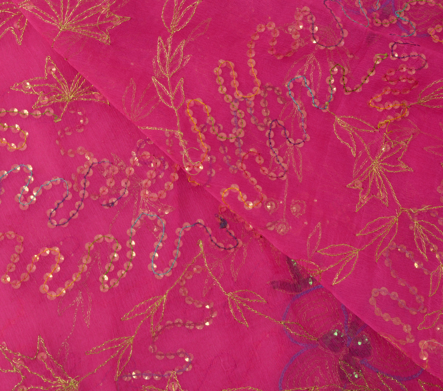 Sushila Vintage Pink Dupatta Sequins Embroidery Pure Chiffon Silk Long Stole