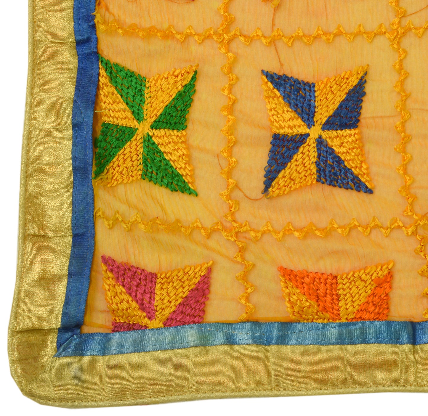 Sushila Vintage Yellow Dupatta Chiffon Embroidered Phulkaari Long Stole Scarves