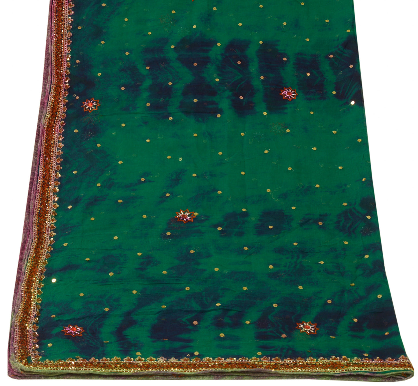 Sushila Vintage Green Dupatta Pure Chiffon SIlk Tie-Dye Sequins Work Long Stole