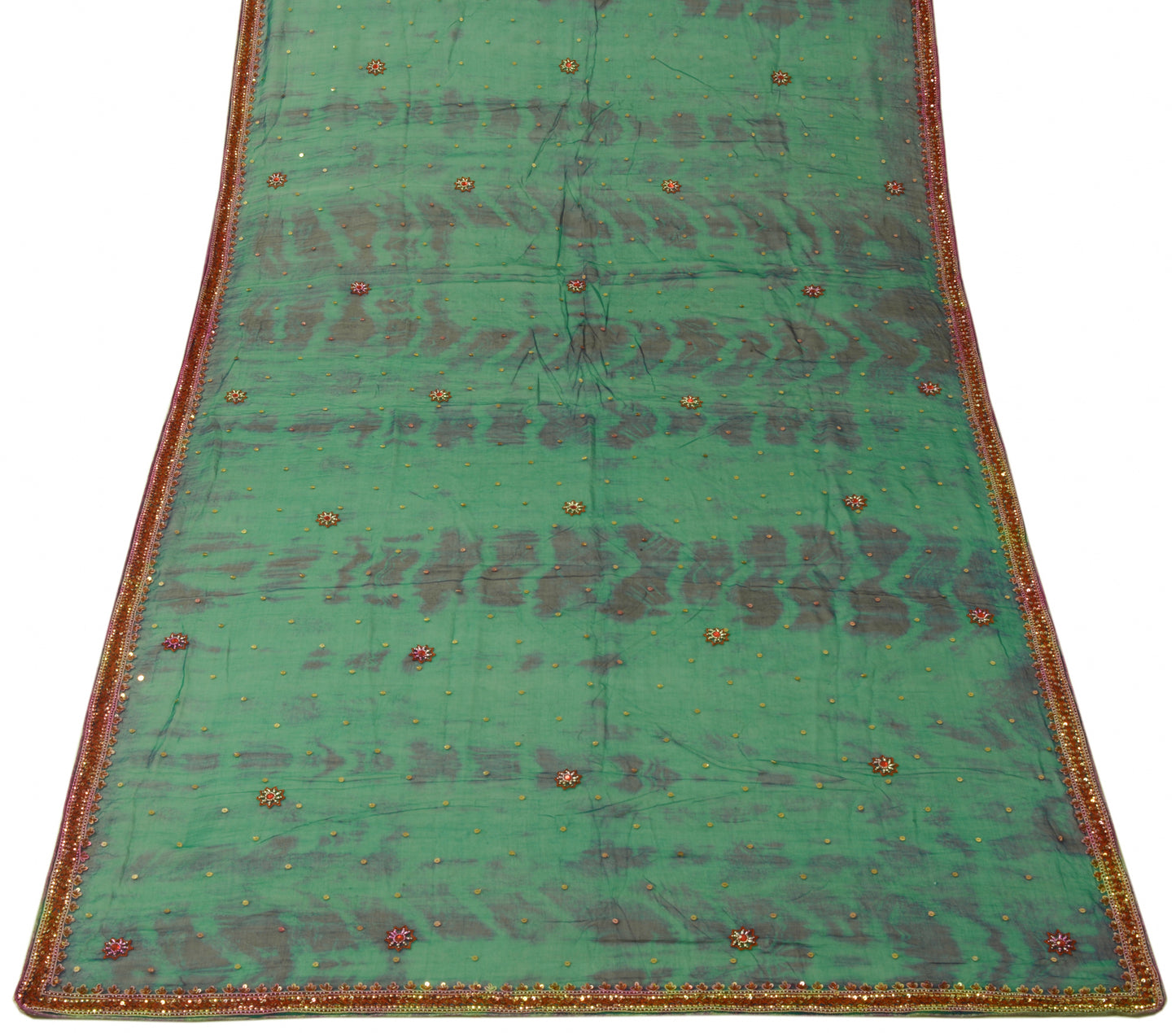 Sushila Vintage Green Dupatta Pure Chiffon SIlk Tie-Dye Sequins Work Long Stole