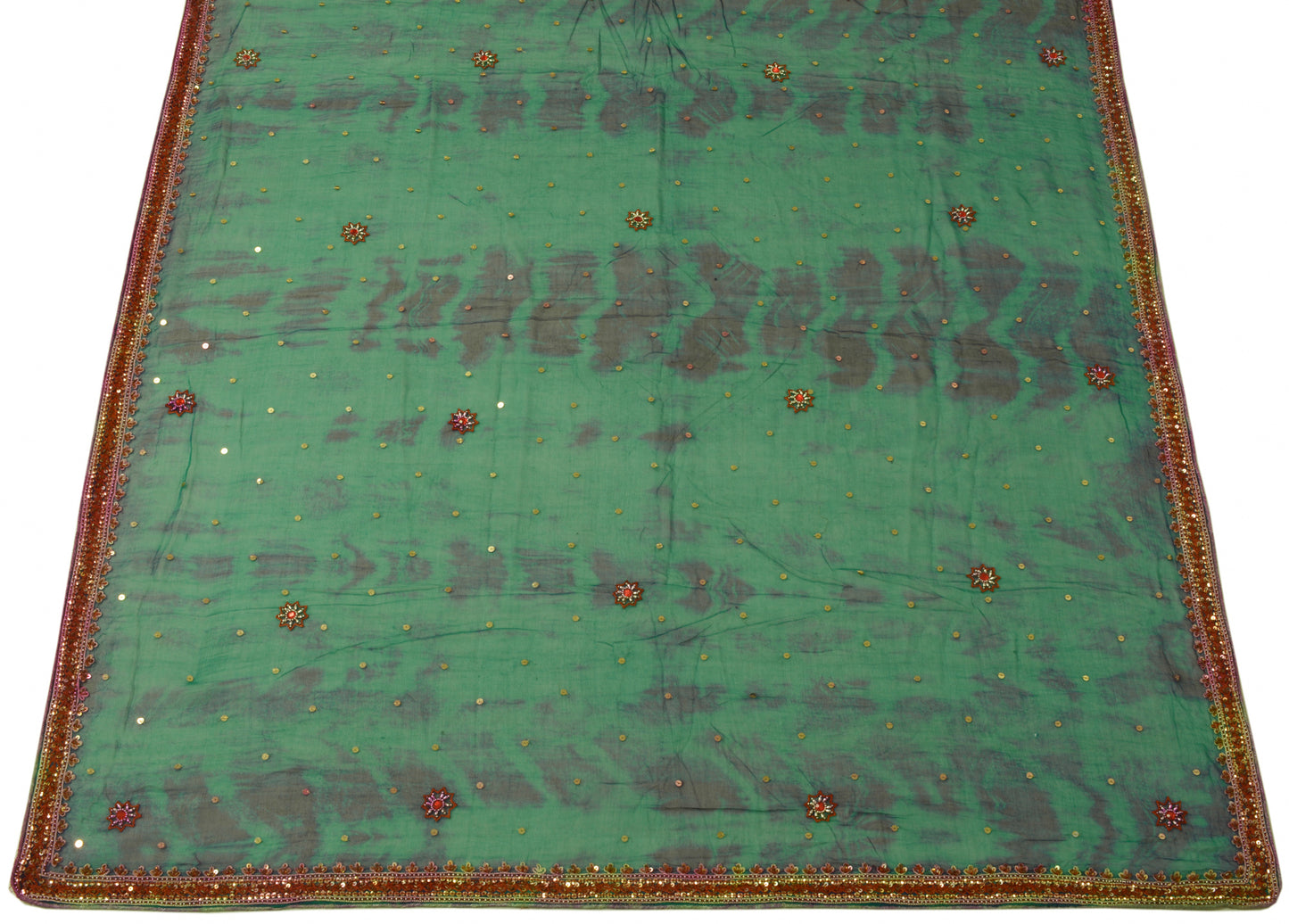 Sushila Vintage Green Dupatta Pure Chiffon SIlk Tie-Dye Sequins Work Long Stole