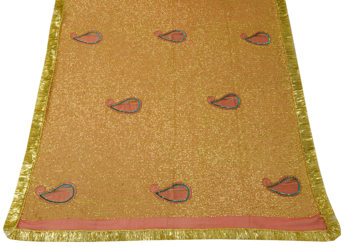 Sushila Vintage Red Dupatta 100% Pure Chiffon Silk Sequin Embroidery Long Stole