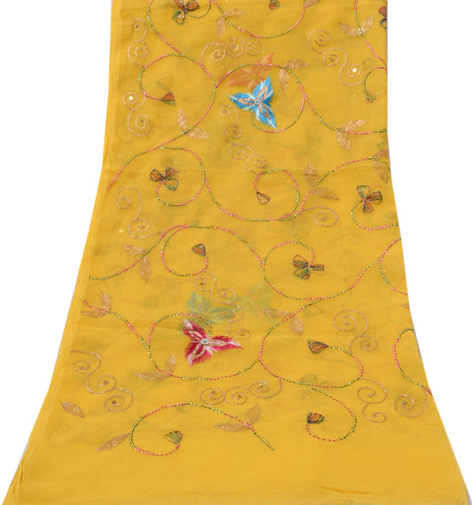 Sushila Vintage Yellow Dupatta Blend Chiffon Silk Sequins Embroidered Long Stole