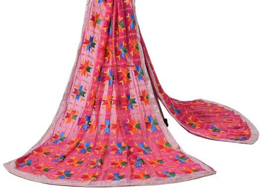 Sushila Vintage Pink Dupatta Pure Chiffon Silk Embroidered Long Stole Scarves