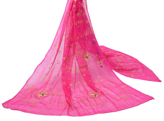 Sushila Vintage Pink Dupatta Pure Chiffon Silk Embroidered Long Stole Scarves