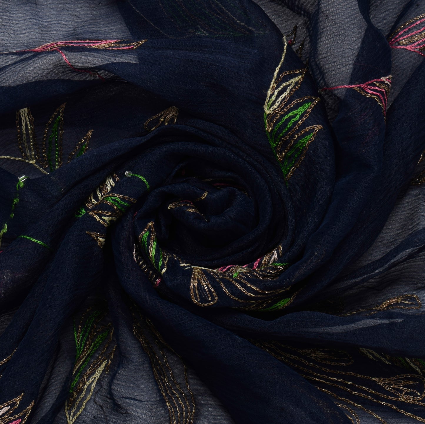 Sushila Vintage Dark Blue Dupatta Blend Chiffon Silk Embroidered Long Stole Veil