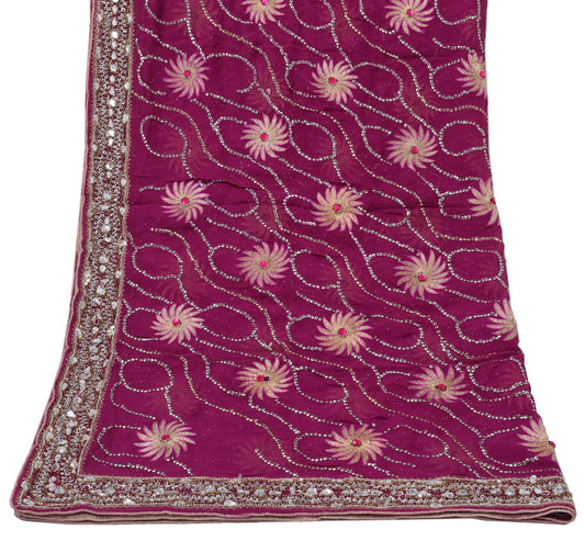 Sushila Vintage Purple Dupatta Pure Georgette Silk Beaded Embroidered Long Stole