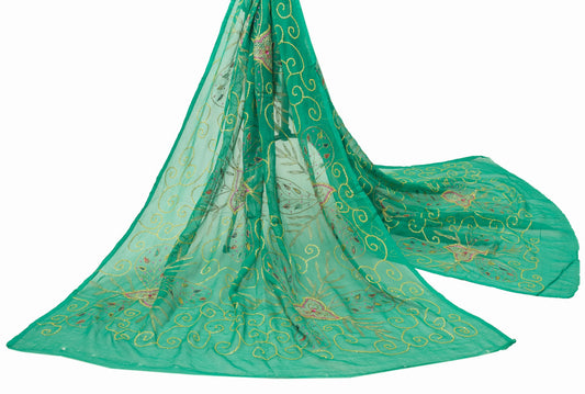 Sushila Vintage Green Dupatta Pure Chiffon Silk sequins Embroidered Long Stole