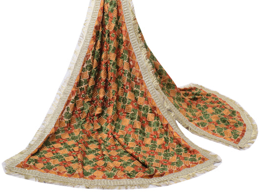 Sushila Vintage Brown Dupatta Blend Cotton Embroidered Phulkaari Long Stole