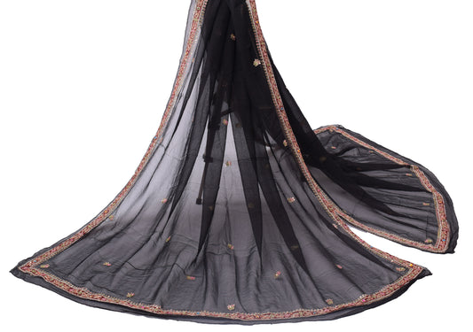 Sushila Vintage Black Dupatta Pure Georgette Silk Hand Beaded Long Stole Scarves