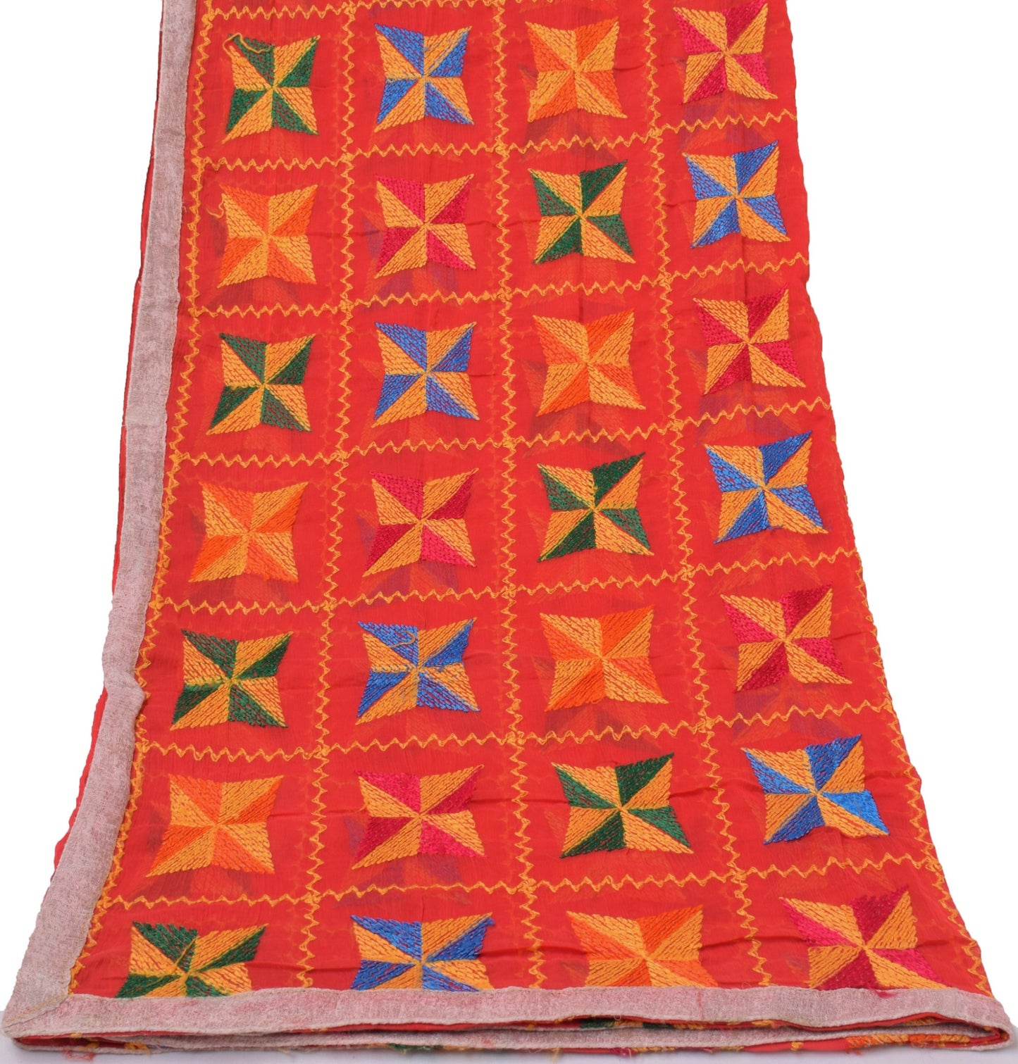 Sushila Vintage Red Dupatta Blend Chiffon Silk Embroidered Long Stole Scarves