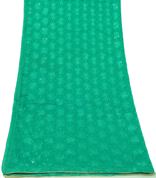 Sushila Vintage Green Dupatta Pure Chiffon Silk Thread Embroidered Long Stole