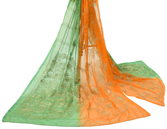 Sushila Vintage Green Dupatta Blend Chiffon Silk Embroidered Long Stole Scarves