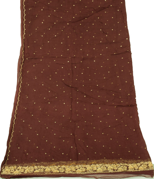 Sushila Vintage Brown Dupatta Pure Chiffon Silk Hand Beaded Zardozi Long Stole