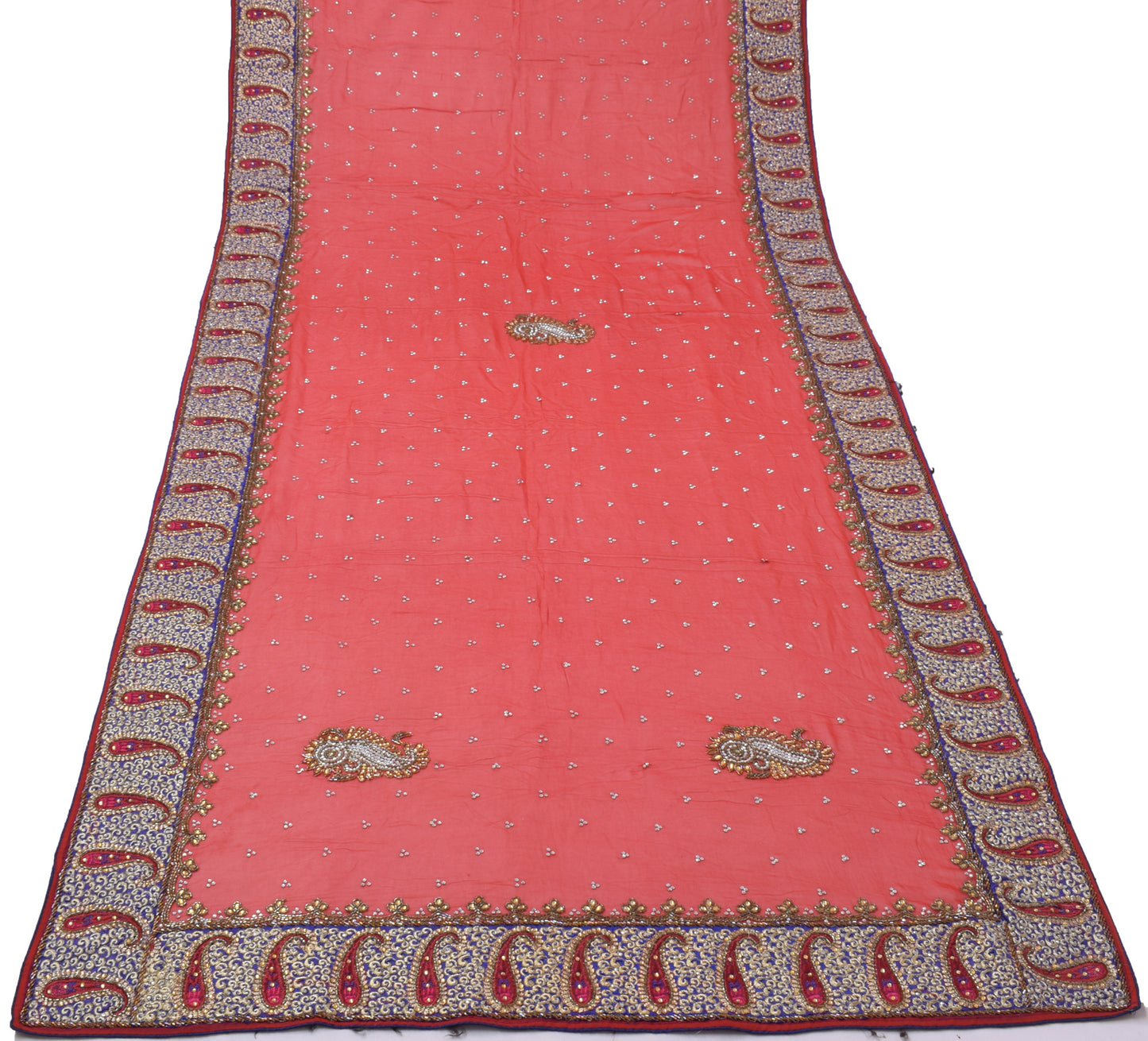 Sushila Vintage Red Dupatta Pure Georgette Silk Beaded Embroidered Long Stole