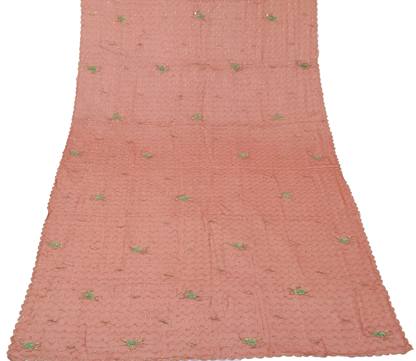 Sushila Vintage Rust Dupatta Pure Chiffon Silk Sequins Embroidered Long Stole