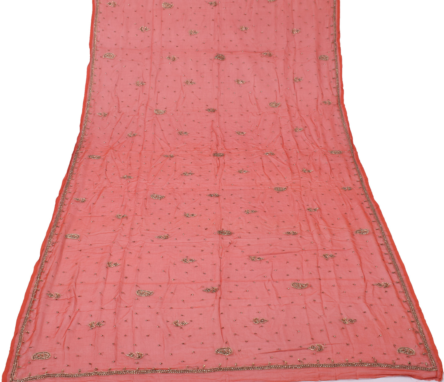 Sushila Vintage Rust Dupatta Pure Chiffon Silk Sequins Embroidered Long Stole