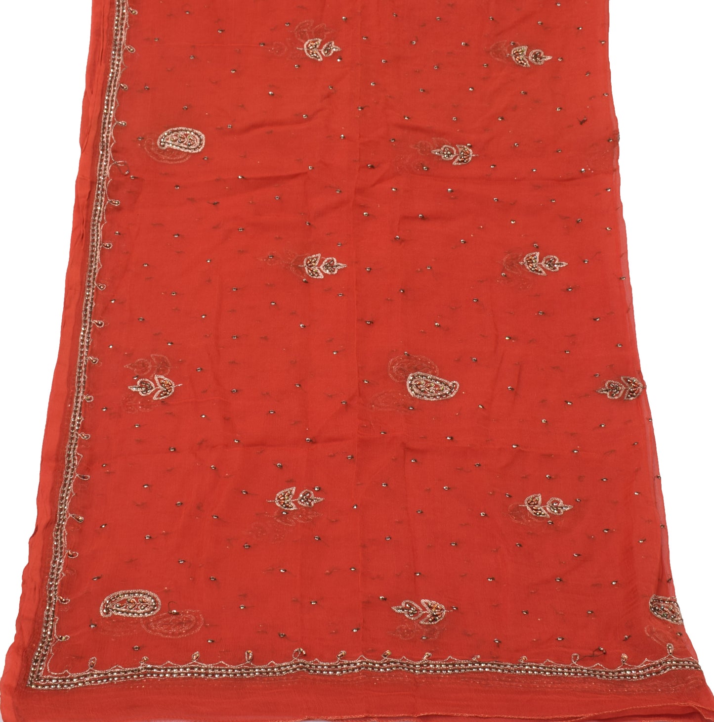 Sushila Vintage Rust Dupatta Pure Chiffon Silk Sequins Embroidered Long Stole