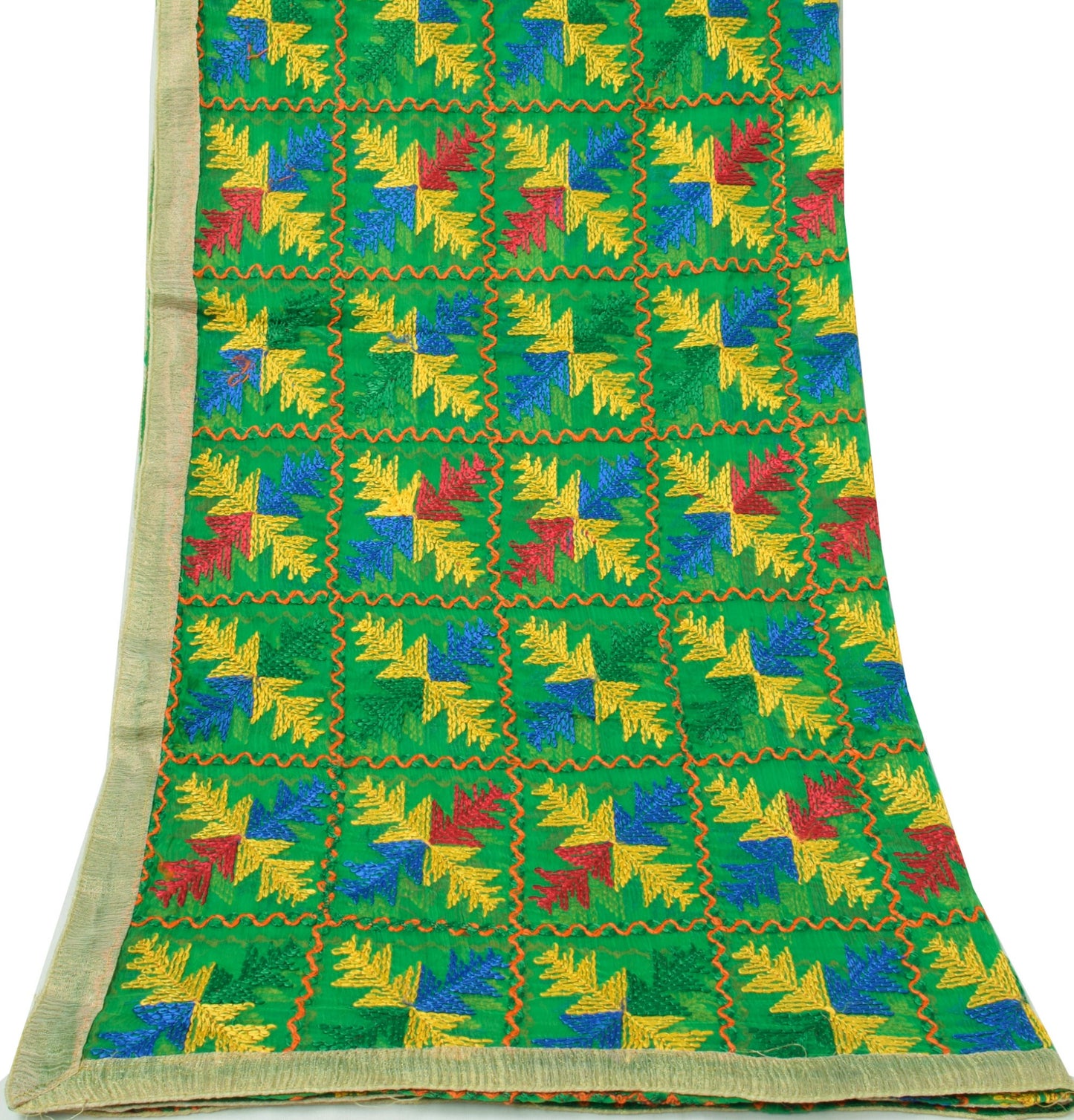 Sushila Vintage Green Dupatta Blend Chiffon Silk Embroidered Long Stole Scarves