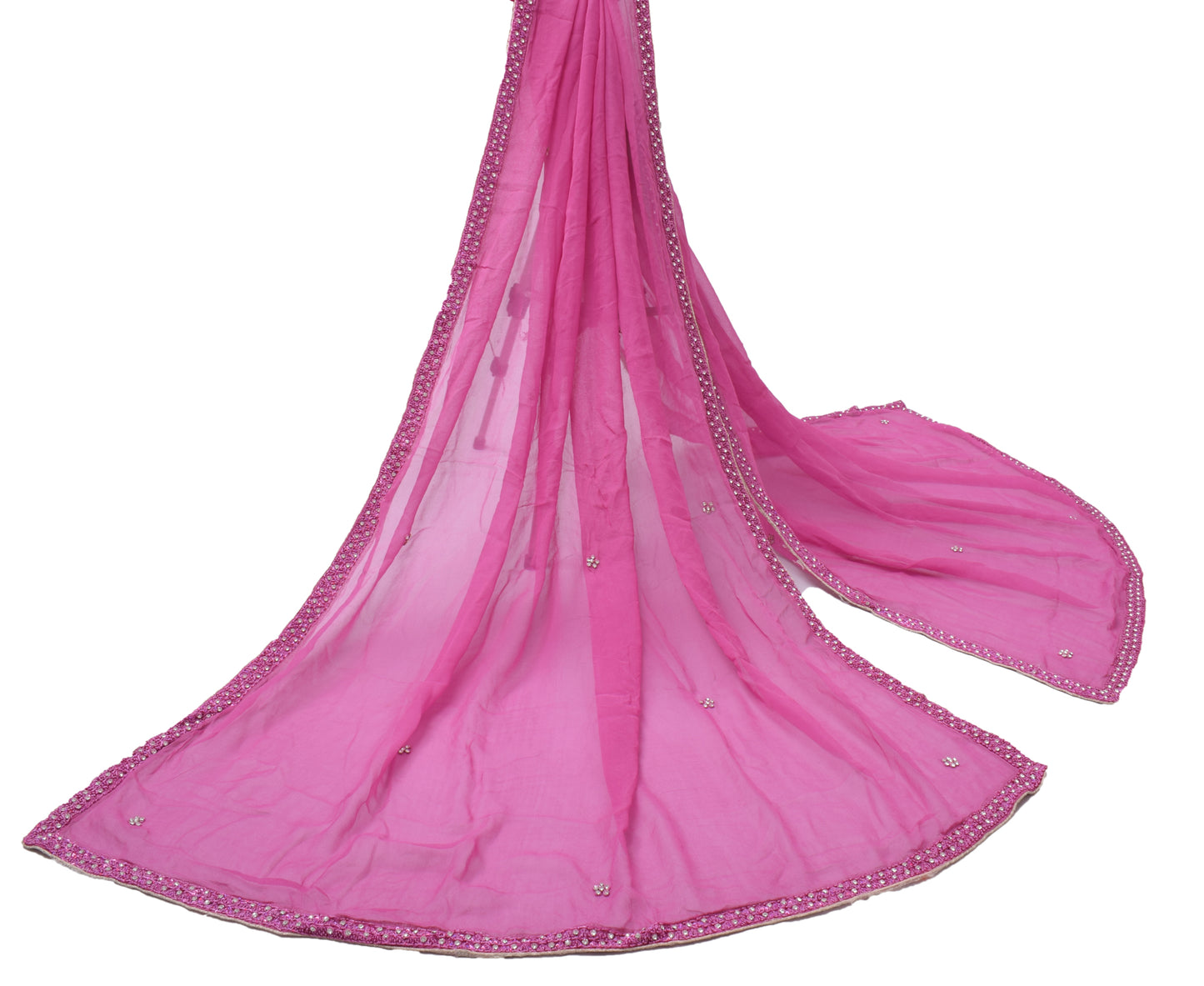 Sushila Vintage Pink Dupatta Pure Georgette Silk Embroidered Long Stole Scarves