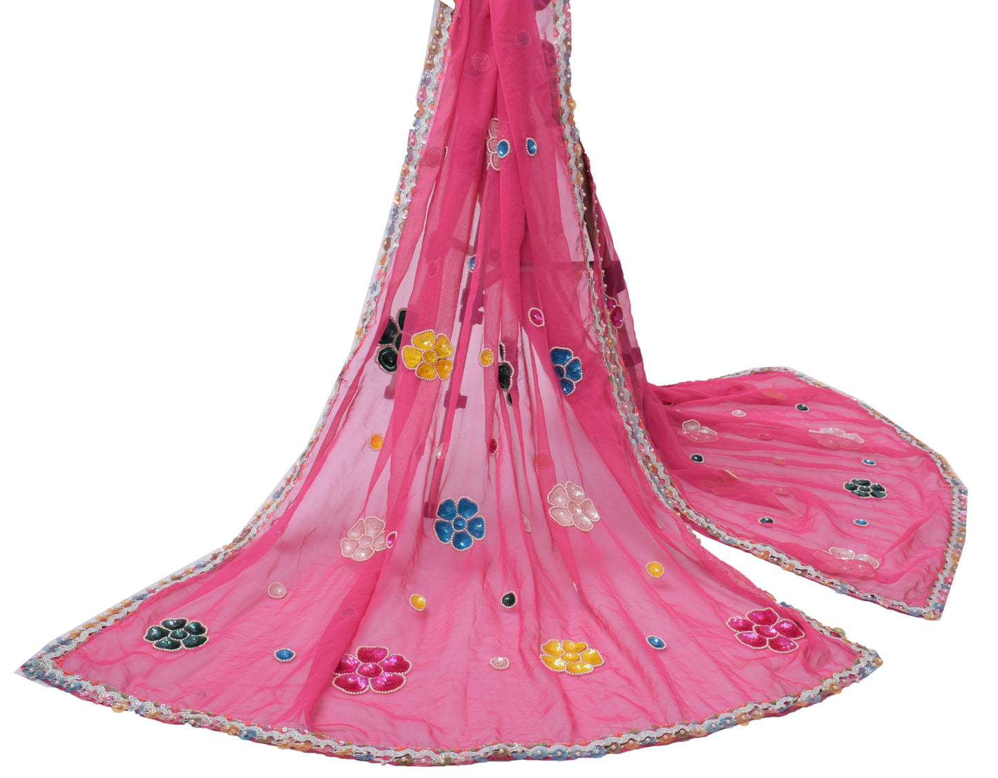 Sushila Vintage Pink Dupatta Blend Georgette Silk Sequin Embroidered Long Stole