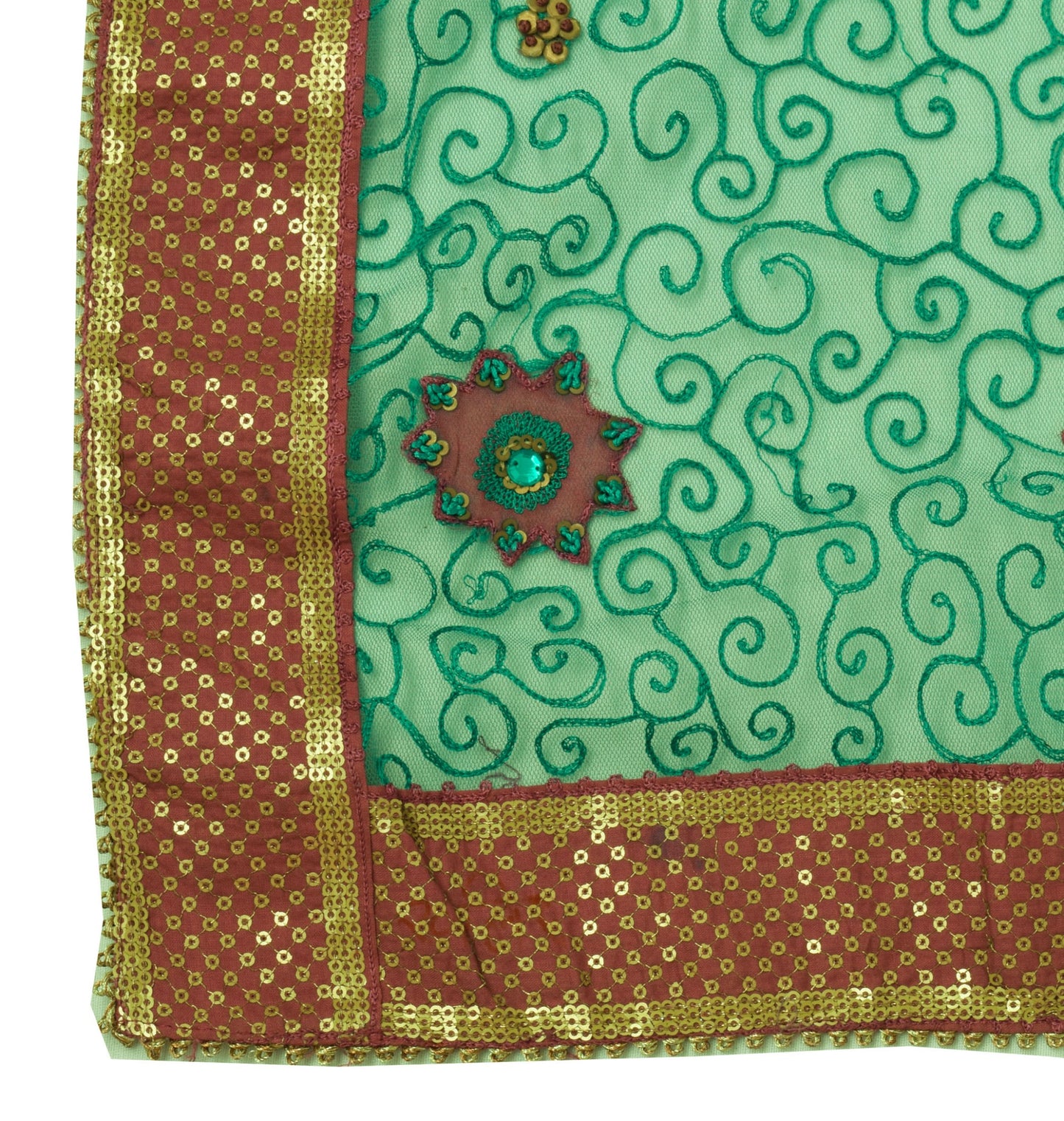 Sushila Vintage Green Indian Dupatta Net Mesh Embroidered Long Stole Scarves