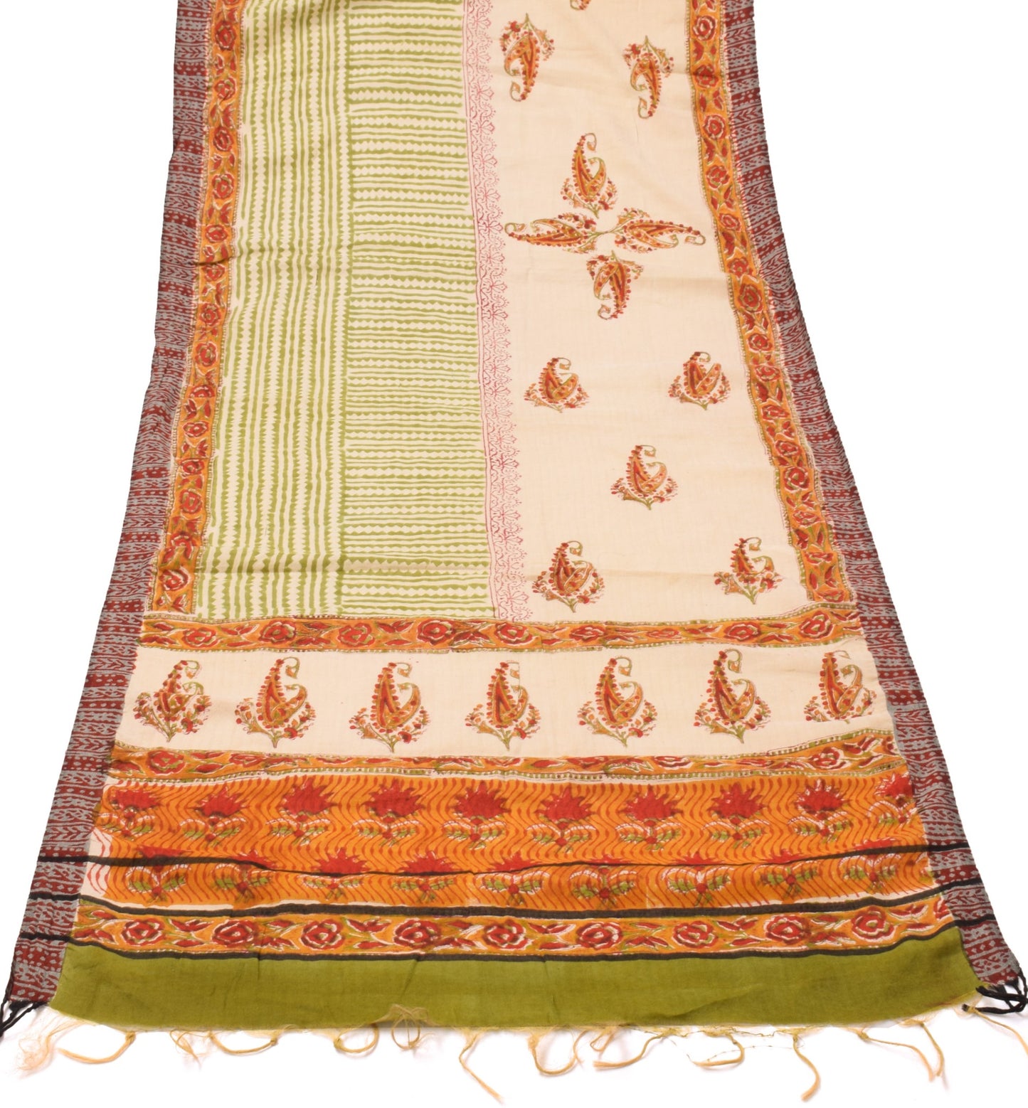 Sushila Vintage Cream Indian Dupatta Pure Woolen Printed Long Stole Wrap Scarves