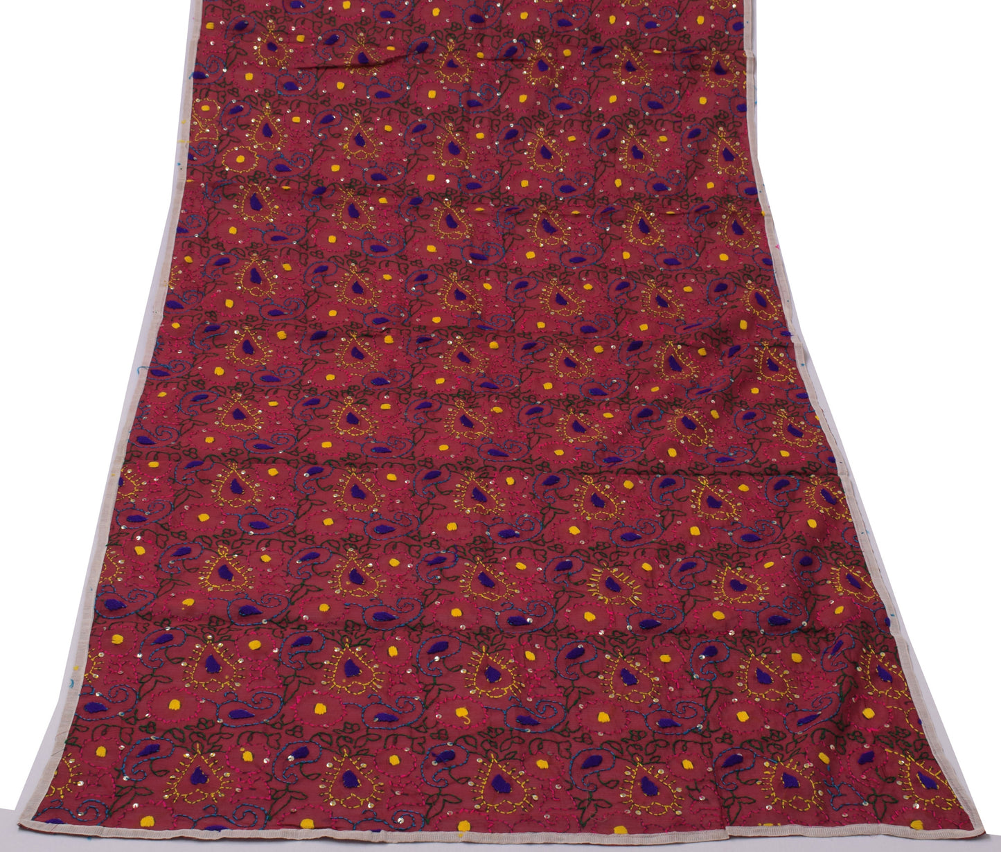 Sushila Vintage Dupatta Pure Cotton Hand Embroidered Long Stole Scarves Stola