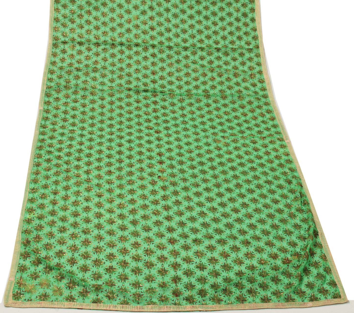 Sushila Vintage Green Dupatta Blend Chiffon Silk Phulkari Long Stole Scarves