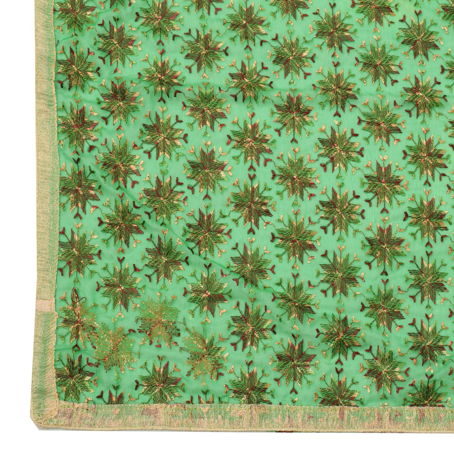 Sushila Vintage Green Dupatta Blend Chiffon Silk Phulkari Long Stole Scarves