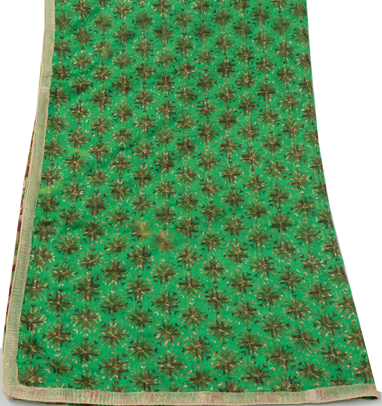 Sushila Vintage Green Dupatta Blend Chiffon Silk Phulkari Long Stole Scarves