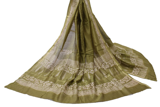 Sushila Vintage Indian Green Dupatta Pure Silk Printed Long Stole Wrap Scarves