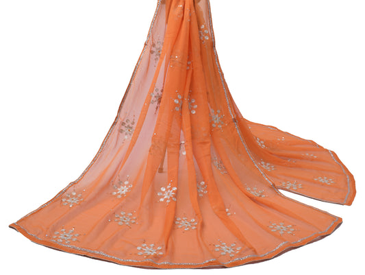 Sushila Vintage Orange Dupatta Pure Georgette Silk Zari Embroidered Long Stole