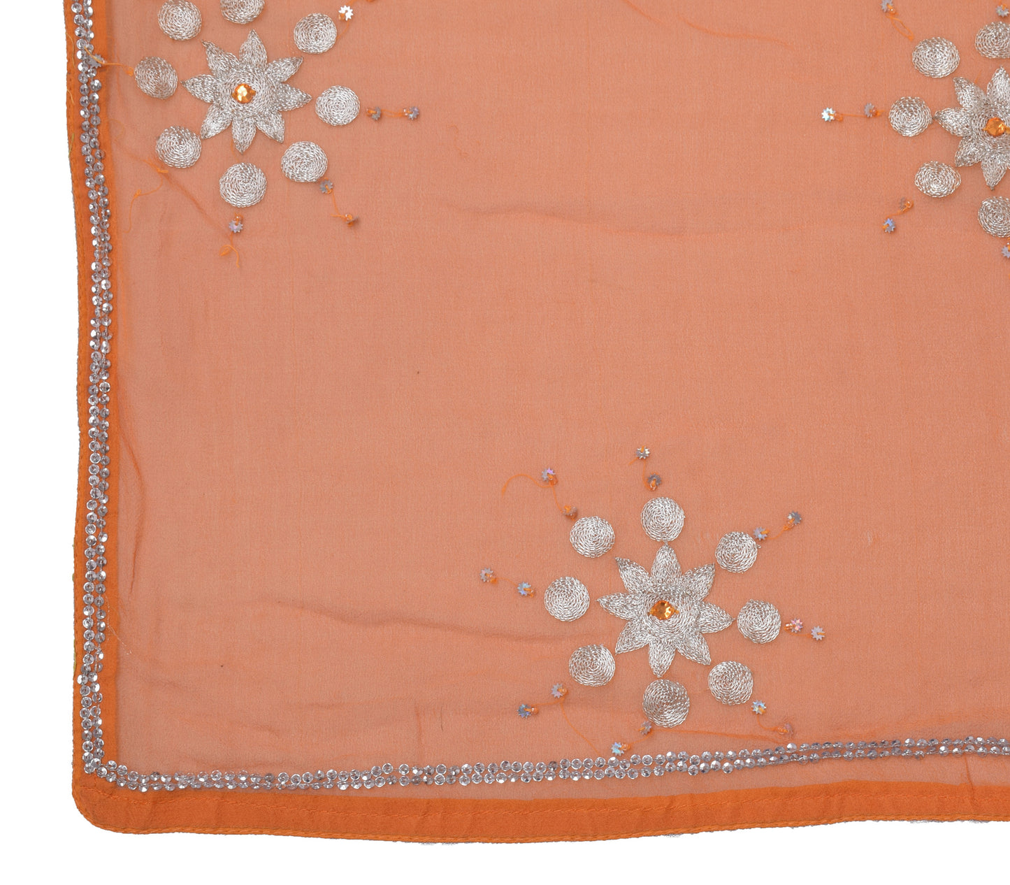 Sushila Vintage Orange Dupatta Pure Georgette Silk Zari Embroidered Long Stole