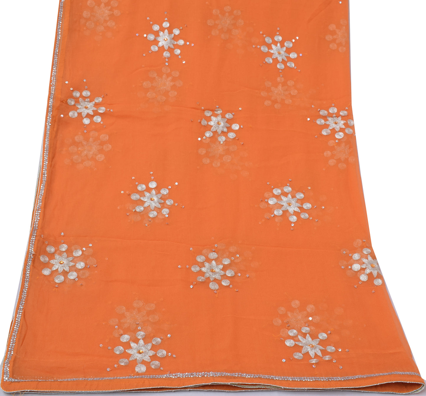 Sushila Vintage Orange Dupatta Pure Georgette Silk Zari Embroidered Long Stole